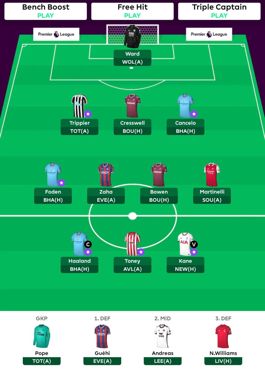 fpl_rizz_all's tweet photo. GW 13 Team 🔒

© Haaland
🌍 463.496 OR
Transfer: Trossard -> Foden

Goodluck everyone 👊

#FPL #FPLCommunity #FPLleague #FPLIndonesia #fantasypremierleague #FantasyFootball #FPLDRAFT #fplscout #fplpod #PremierLeague #FPLTips #FPLMeme https://t.co/gPC8Pm0Oe7