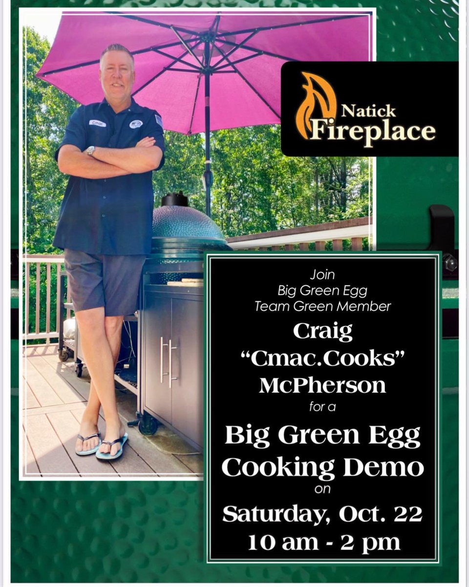 Cmac_Cooks's tweet photo. Join us TODAY for a @BigGreenEgg demo cook from 10-2pm at Natick Fireplace in Natick, MA! We’ll be cooking Tri-Tips, Stuffed Pork Loins and who knows what else!! #BGETeamGreen https://t.co/9G786vqZy9