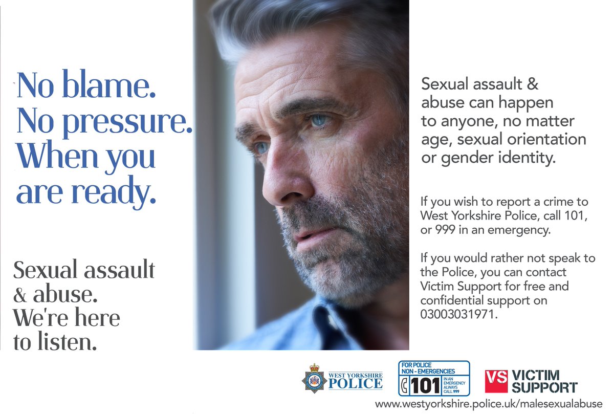 Reporting or seeking help about sexual abuse doesn't have to involve face to face contact, some support agencies offer text, email and online support westyorkshire.police.uk/MaleSexualAbuse