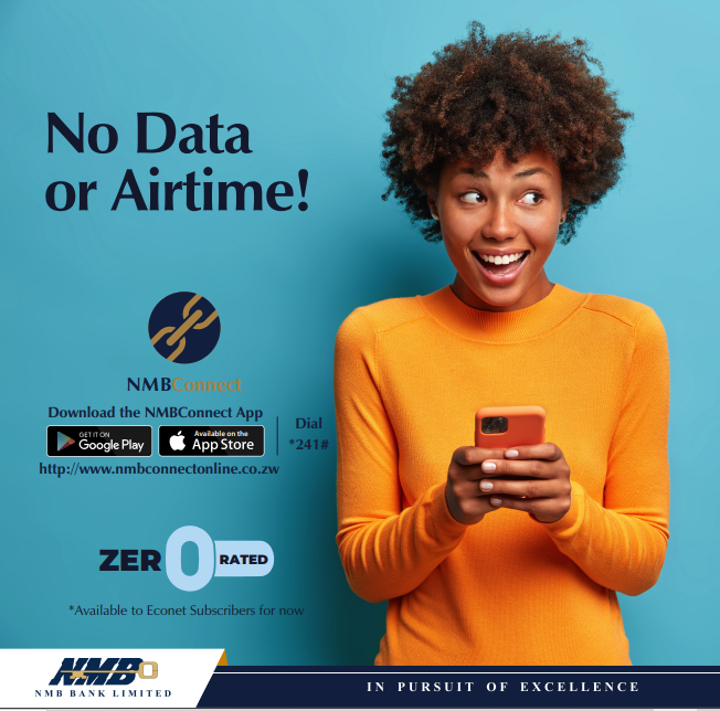 NMBBankZim's tweet photo. ZERO RATED BANKING WITH NMBCONNECT!
Do all your transactions through #NMBConnect with no data or airtime!
#YourDigitalBank
#NMBBank https://t.co/IJiZ3cQPFC