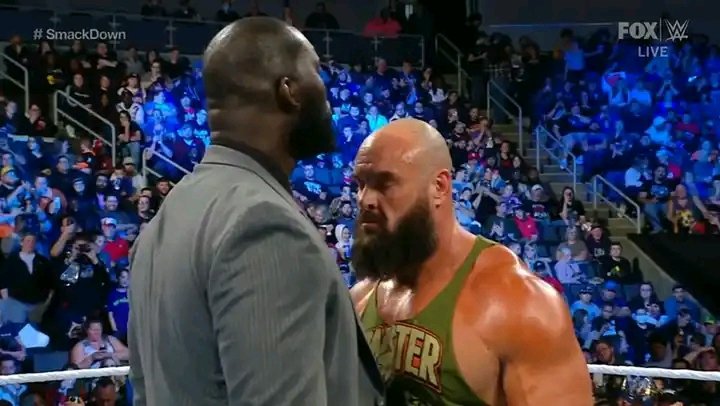 Never realized how short Braun Strowman was 😂😂😂😂#Nigerian giant #Omos #MVP #WWE #WWESmackdown