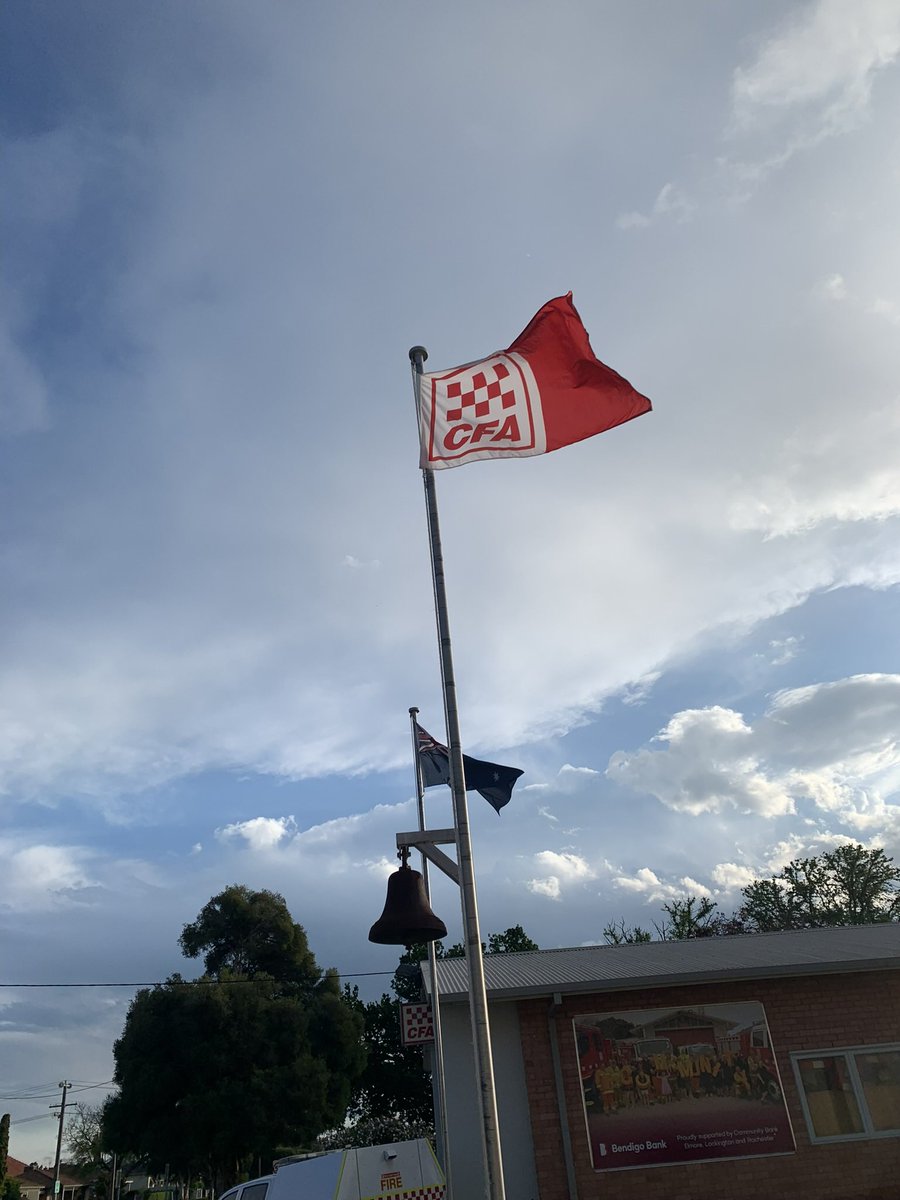 We’re very pleased to advise that a New CFA Flag is flying high as a sign of Resilience and Hope that is reflective of the spirit of all CFA Members especially the one at Rochester.

<a href="/CFANorthWestDCO/">Gavin Thompson</a> <a href="/CFAChiefOfficer/">CFA Chief Officer Jason Heffernan</a> 

#cfamorethanjustbushfires