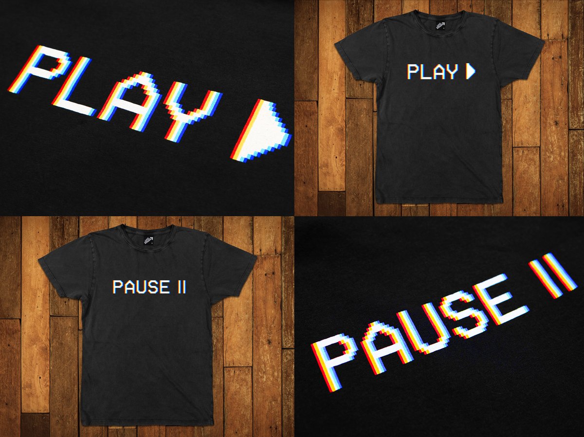 LASTEXITshirts's tweet photo. Hand screen printed using 5 separate inks to create a video blur effect. Available from https://t.co/Q3wHwOCvzD - Mike

#vhs #vhsdistortion #80svideo #vhsaesthetic #play #pause #videoplay #videopause #movietees #filmtees #videotshirt https://t.co/m6Ep10g3Ai