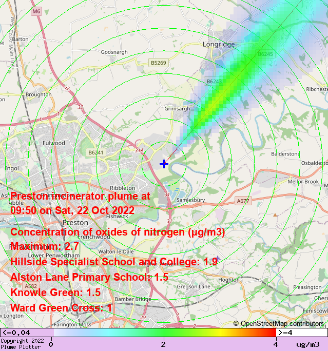 plumeplotter's tweet photo. Latest Preston incinerator plume plot, 09:50 22/10/22 #KnowleGreen #WardGreenCross #NewRow https://t.co/vYUTMnMosU https://t.co/TbLUO2cqJ4