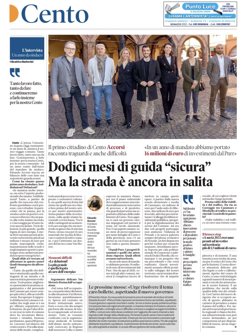 Questa mattina sulle pagine della <a href="/nuovaferrara/">la Nuova Ferrara</a> per ripercorrere questi primi dodici mesi di lavoro. Tra emozioni, bollette, cantieri, PNRR e tanto altro.