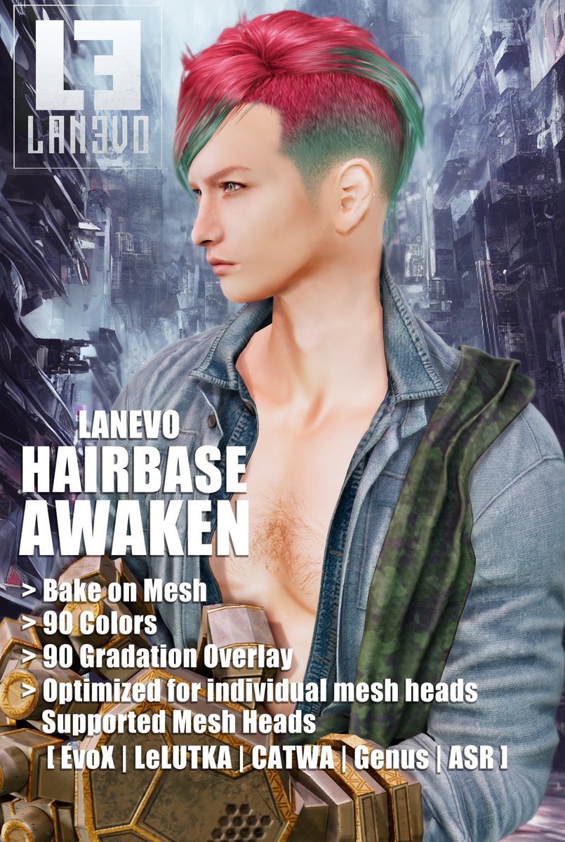 lanevo_SL's tweet photo. 多くのリクエストにお答えして、7年ぶりに新作のヘアベースをリリースします。製品名は"AWAKEN”。計180枚のBoMヘアベースを1つのHUDで使いやすく管理。旧作の5倍以上の数量を含んだパックを半分以下の価格で提供します。各製品は5種のヘ���ドに最適化されたもので価格はL$380です。(1/4) https://t.co/E87iNgiPnI