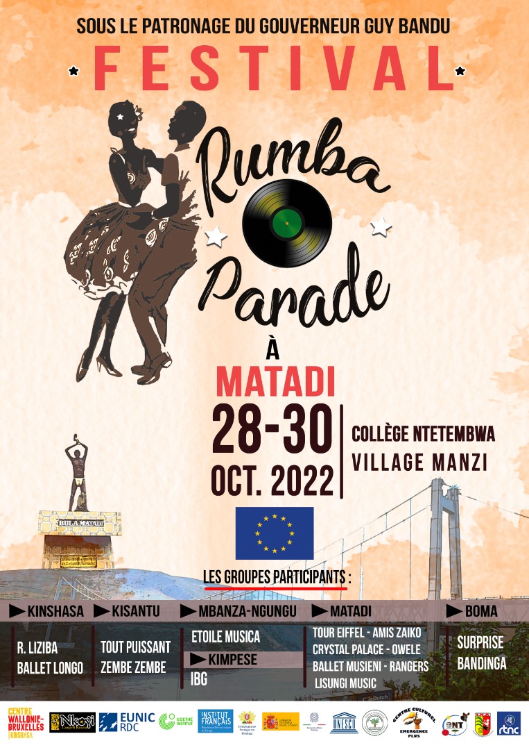 ||FESTIVAL RUMBA PARADE

L'ONT est partenaire de la 10e Édition du Festival Rumba Parade, qui célèbre notre patrimoine immatériel de l'humanité "La Rumba Congolaise".Des circuits touristiques en faveur des élèves et artistes seront organisés à Matadi et INGA . Bienvenus à tous!