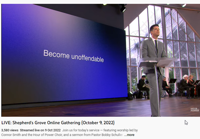 LIVE: Shepherd's Grove Online Gathering (October 9, 2022)
3,580 views  Streamed live on 9 Oct 2022  Join us for today's service — featuring worship led by Connor Smith and the Hour of Power Choir, and a sermon from Pastor Bobby Schuller.

With our online gatherings, you can join us every Sunday live at 9:00a, and our gatherings are always available on-demand! 
—
Subscribe to our channel to see more messages from Shepherd's Grove and Bobby Schuller: 
https://www.youtube.com/BobbySchuller
—
If you would like to give to our ministry, visit https://www.sgp.church/give-serve/
—
Shepherd’s Grove is a community of happy and whole students of Jesus. We’ve chosen to be a radically hospitable faith community focused on spiritual formation with God, our community with each other, and our missional calling to the world we live in. We believe that God’s kingdom is flourishing and thriving, growing and bearing fruit. It’s our mission to join God in what he is already doing in the world he created wi