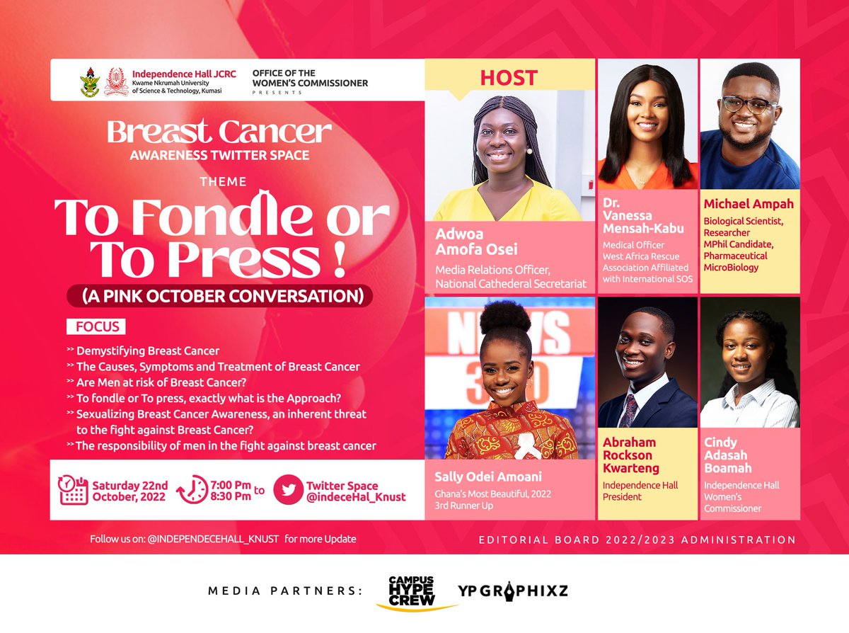 Indece_hal's tweet photo. Join the #pinkoctober conversation at 7pm this evening. 
We'd be joined by our host Ms Adwoa Amofa Osei and 5 well resourced panelists. You can't miss this💞
To Fondle or To Press?
#BreastCancerAwarenessMonth2022 https://t.co/TxFhf9VwJL