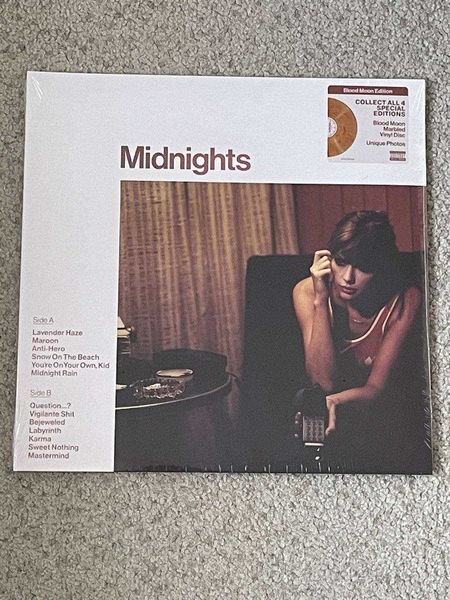 samc83's tweet image. My copy of @taylorswift13 Midnights has just arrived. After seeing the back cover I’m so tempted to pick up the other 3 variants