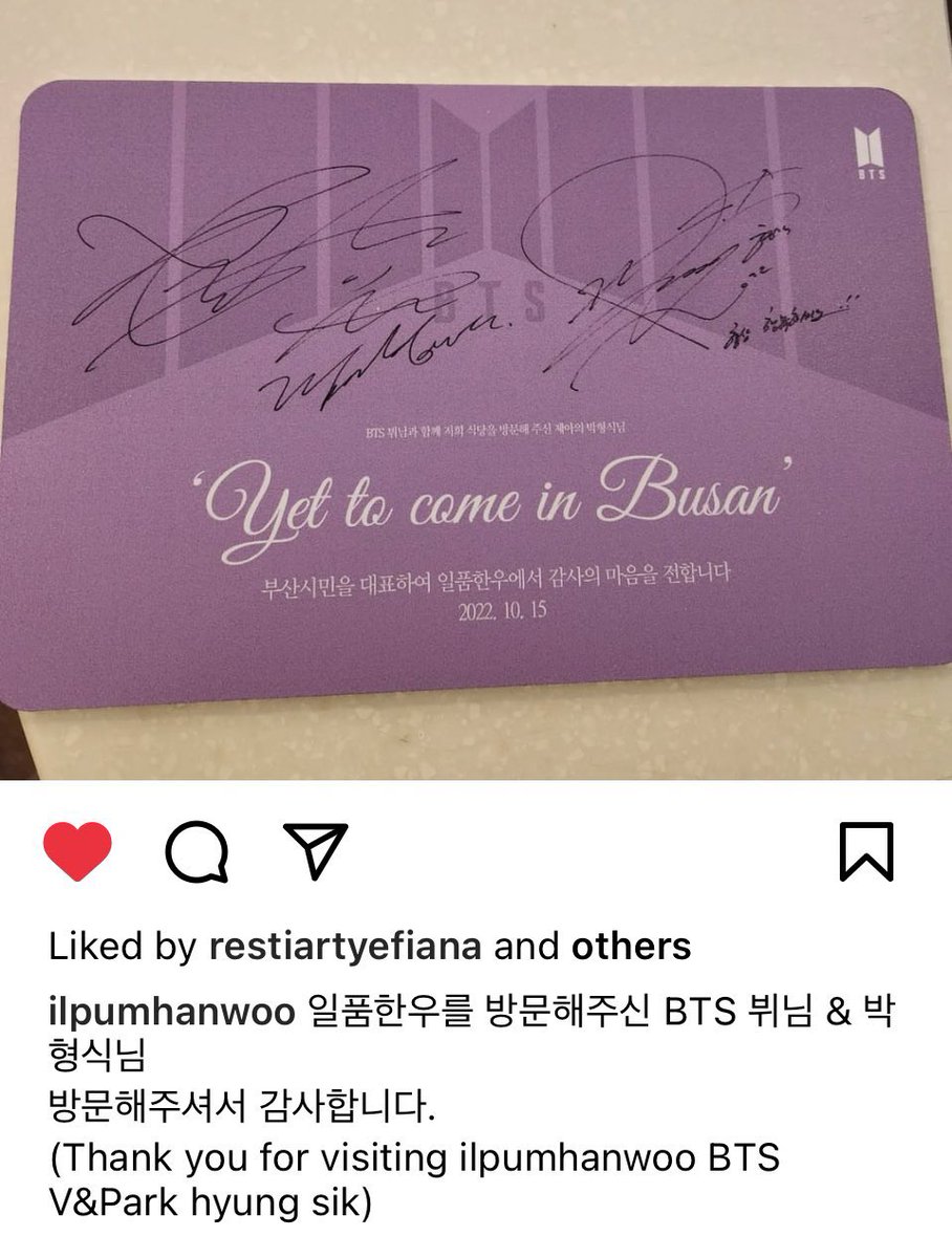Taehyungimpact's tweet photo. Taehyung and hyungsik had a dinner together with taes family at Ilpum Hanwoo after busan concert ended 😭 https://t.co/ojMAmKHmGj