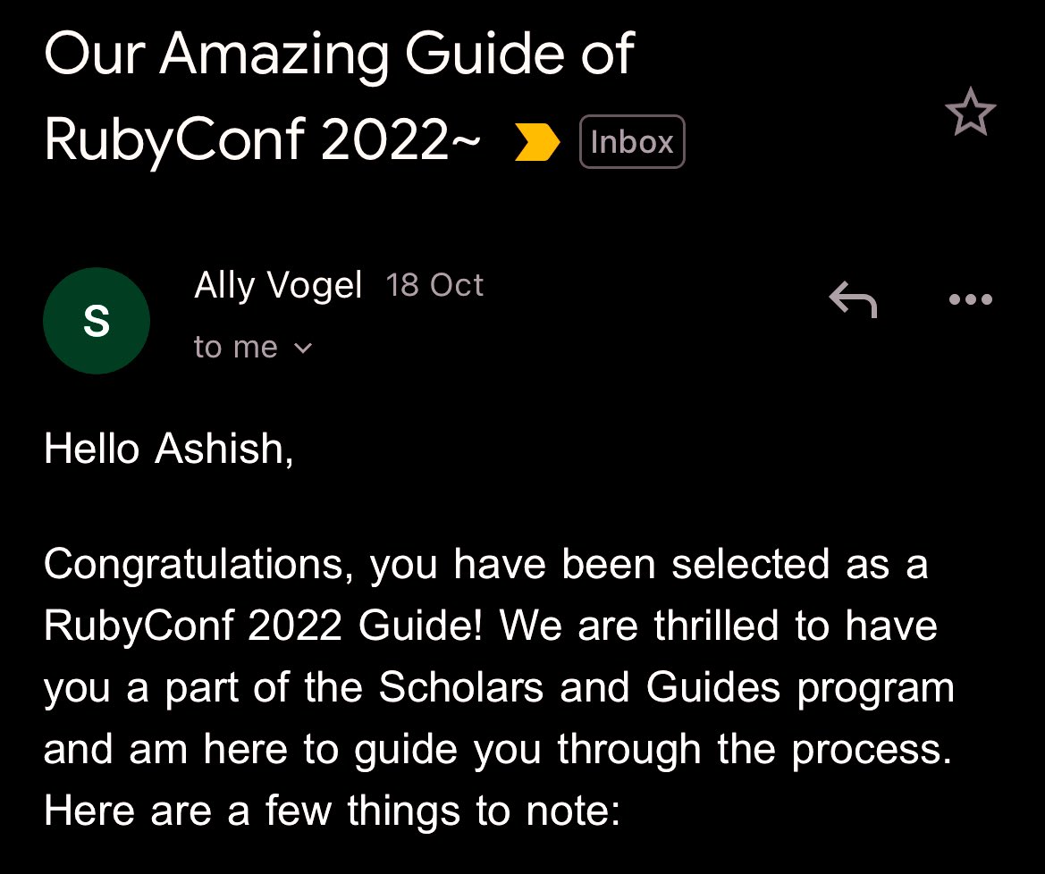codingnightmare's tweet image. It’s always exciting to mentor Ruby scholars 😅 #ruby 

#rubyconf2022