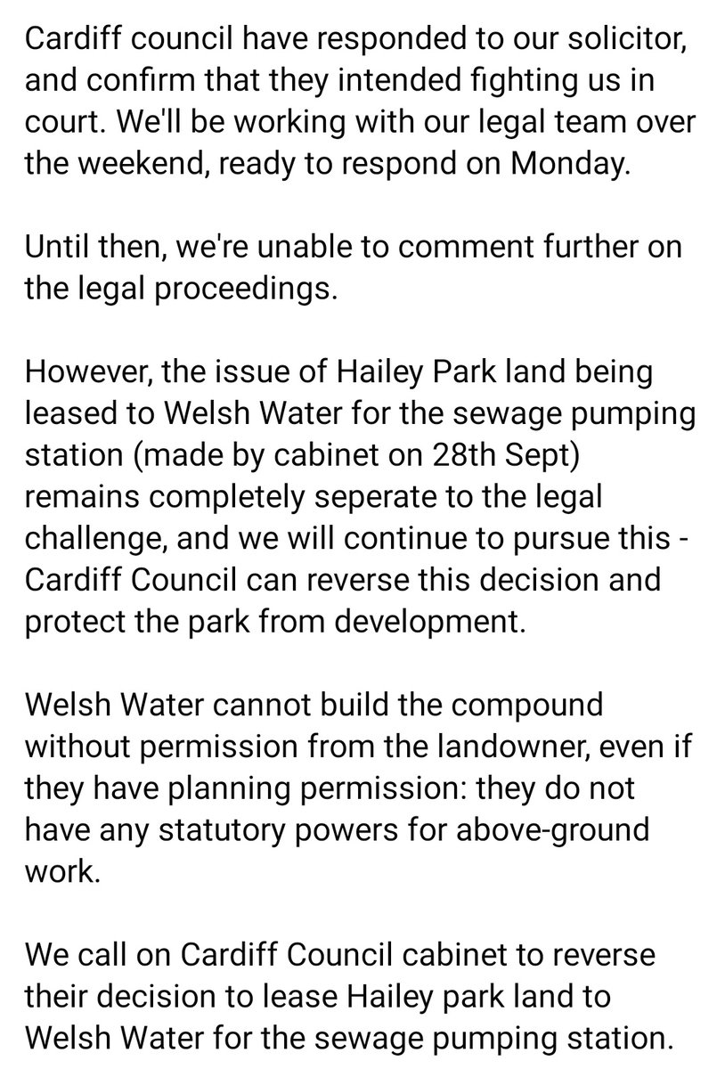 ++Cardiff council have refused to agree to quashing their planning decision++ @HaileyPkCardiff @ygcrebelmams @AnnaMcMorrin @JulieMorganLAB @savehaileypark #Savehaileypark #HandsoffHaileyPark