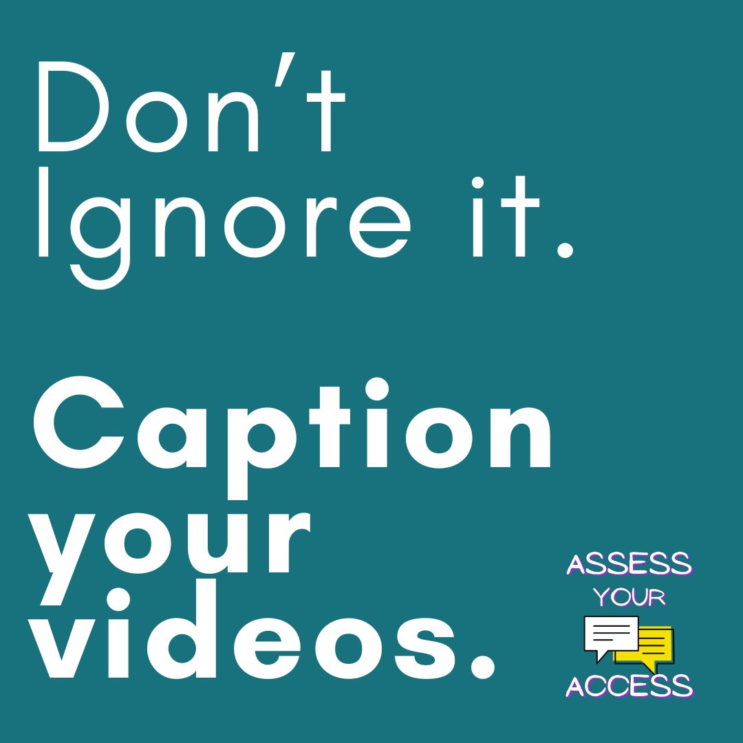 EmmaPrach's tweet photo. So many people rely on captioned videos to understand and interpret auditory information. 

In order to be accessible online caption your videos. 
#AssessYourAccess https://t.co/lqJH2xSsZf