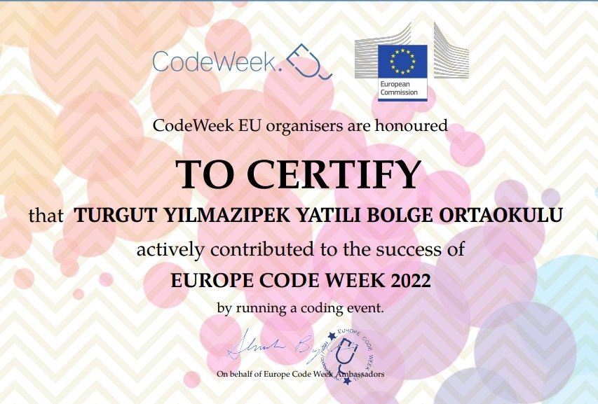 TurgutYat's tweet photo. Codeweek (Kod Haftası) #codeweek2022 kapsamında yaptığımız etkinlikler sonucunda Codeweek Avrupa Organizasyonu tarafından sertifikamızı aldık. @tcmeb @bursailmem16 @serkangur_bursa @Osmangazi_MEM @GurhanCokgezer @IspirHamit https://t.co/7kbryXwaim