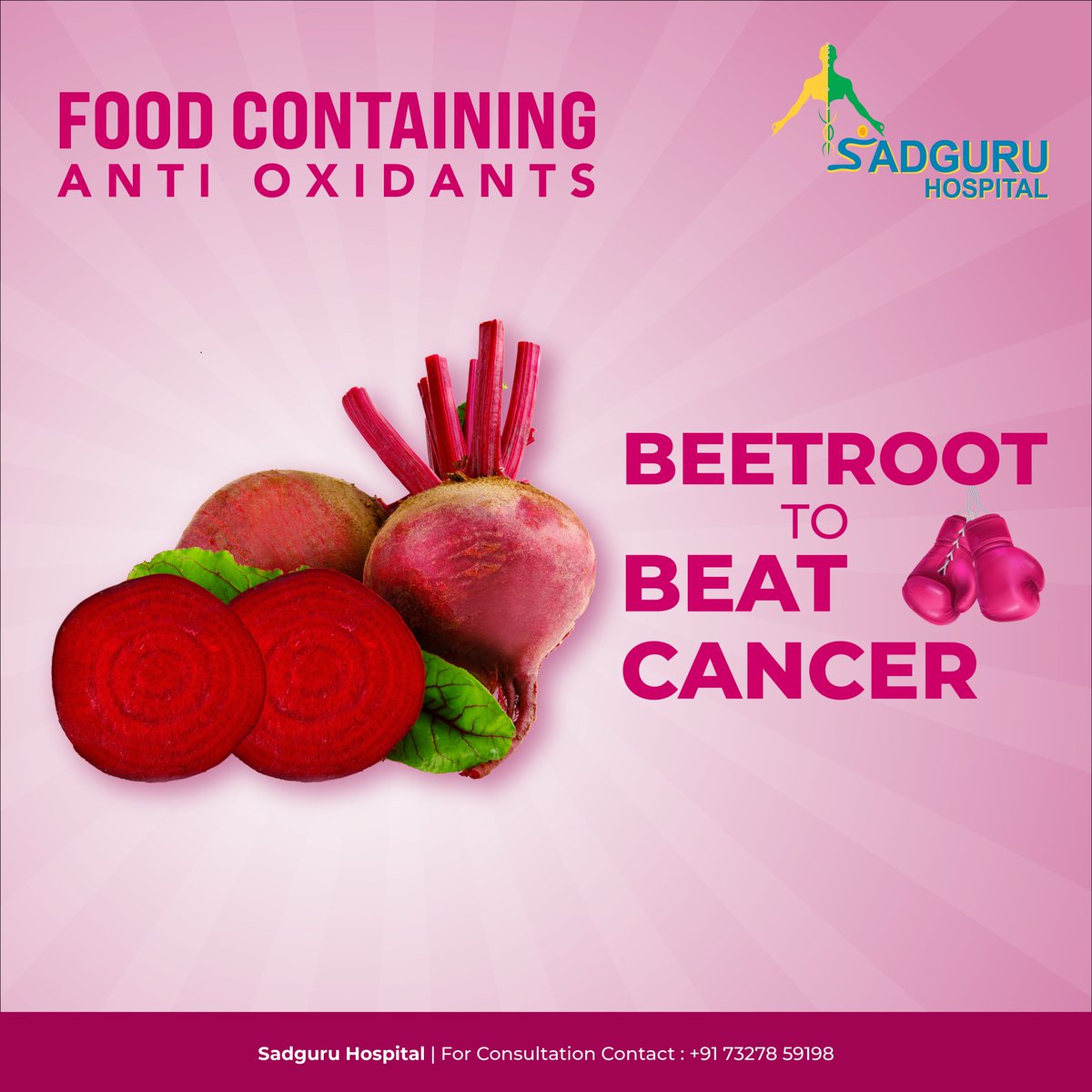 Beetroot as Antioxidant: Beetroot provides a holistic means to prevent cancer & manage undesired effects of chemotherapy. 

#SadguruHospital #SadguruHospitalCuttack #Sadguru #BreastCancer #CancerPrevention #CancerNutrition #AntiCancer #Antioxdants #Vitamins #FoodForCancer