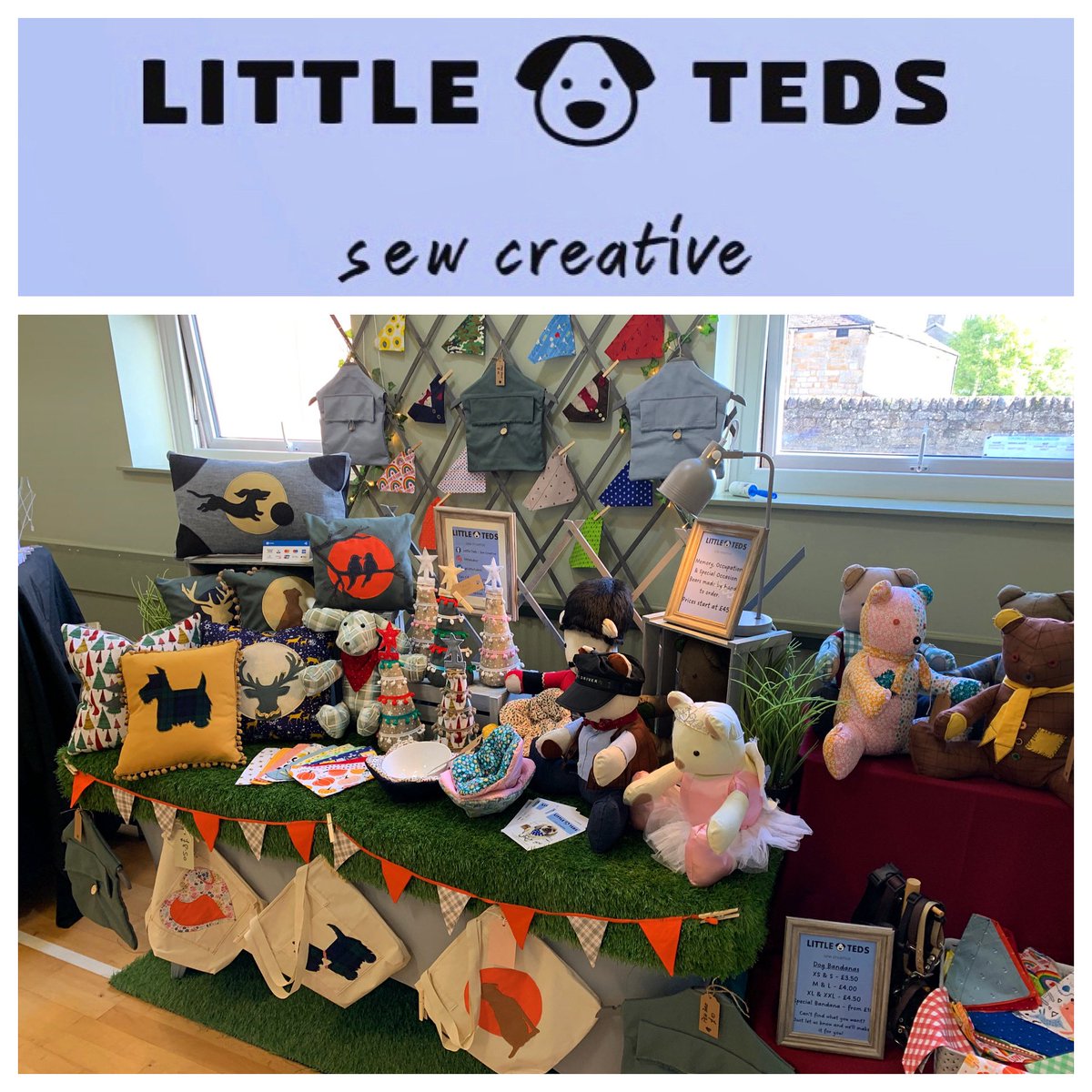 All set up and ready to go at the Victoria Institute, Caton. Craft fair open 11am-4pm so come on down and grab a bespoke handmade bargain for Christmas! #littletedssc #sewing #creative #memorybear #handmadeuk #gifts #cushion #homedecor #dog #craftfair #totebag #christmas #autumn