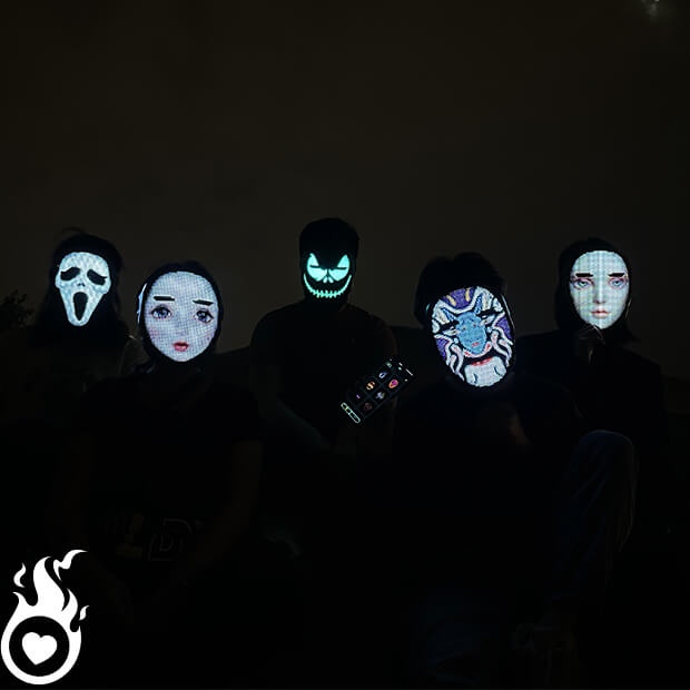 HeartJacking's tweet photo. My friends and I, we're going to freak everyone out this halloween. 😈🔥

#heartjacking #ledmask #lightupmask #mask #customizable #programmable #accessory #led #Halloween #horror #events #partytime #costume #autumn #edm #edmlover #djs #trend #fashiontrends #accessories #fashion https://t.co/7CgfEDpup3