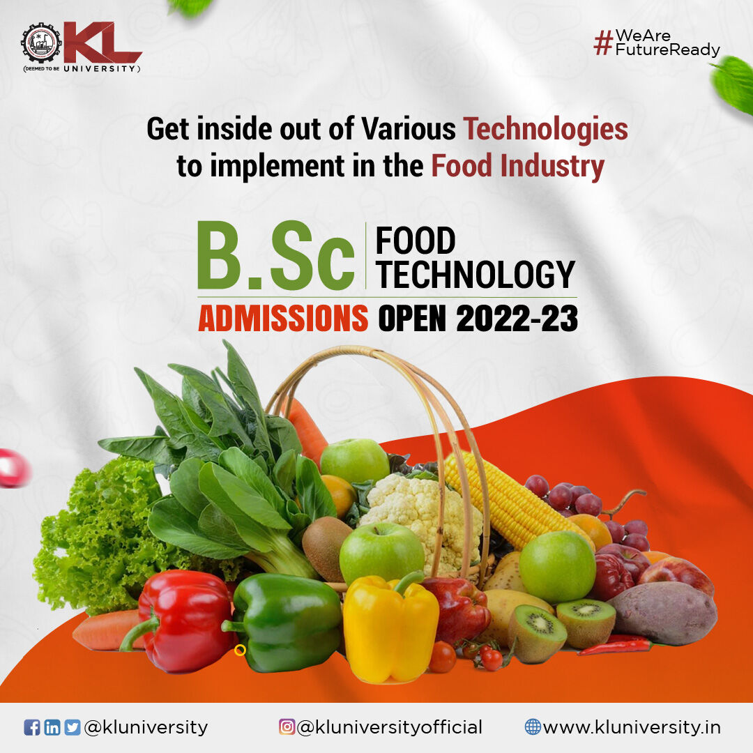 kluniversity's tweet photo. Understand the inside out of Selection, Preservation, Processing, Packaging, Distribution, Food Safety Management, and Nutrition to ensure that the World has enough nutritious food.
Apply Now: https://t.co/LtBXLOTzSk
#KLuniversity #KLU #Admissions2022 #BScFoodTechnology https://t.co/RDSaJoQzQ8