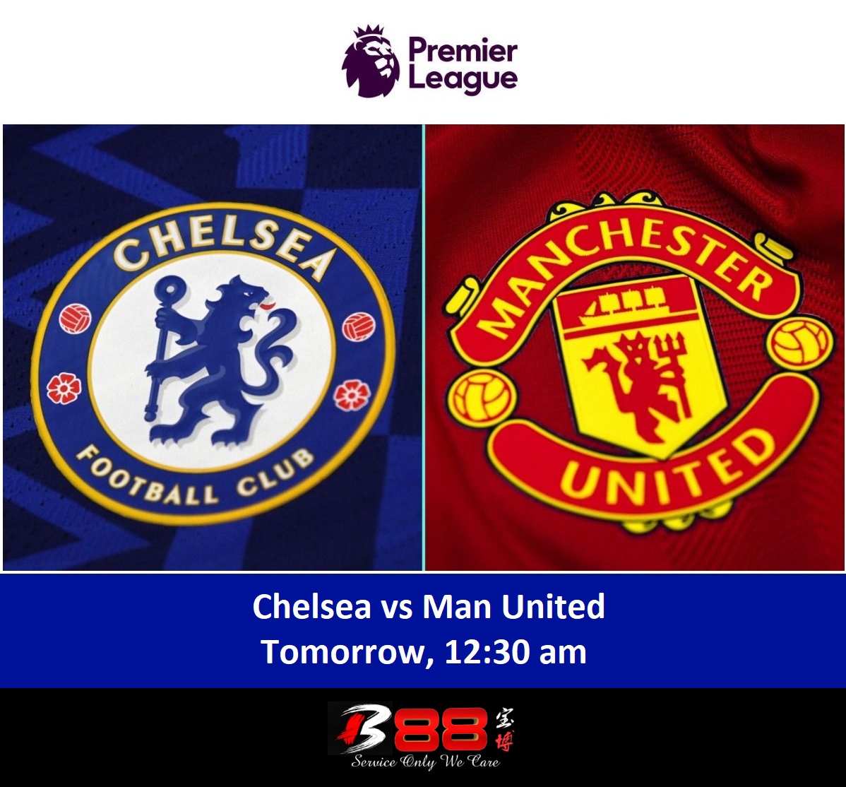 B88_Official's tweet photo. Premier League Game!⚽️
Chelsea vs Man United, Tomorrow at 12:30 am.
Are you ready to support your team?
Let’s support your team at B88 now!
👉https://t.co/F7DrDyes4J
#B88 #OnlineCasino #Chelsea #ManUnited #Sportsbook #SportsBetting #EPL #OnlineBetting #PremierLeague https://t.co/VcGdbx1nxF