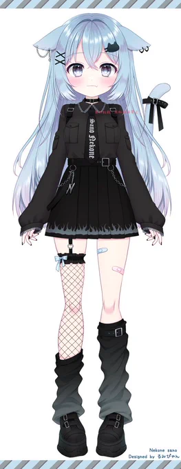お知らせVTuberの猫寝さのちゃん(@ qsrey_)のキャラクターデザインとLive2Dイラストを制作させていただきましたふわふわの垂れ猫耳と地雷系のお洋服!4枚目のお写真はパパ(@ noirno_)とママ(私)と一緒です#猫寝さの #さのにまたたび 