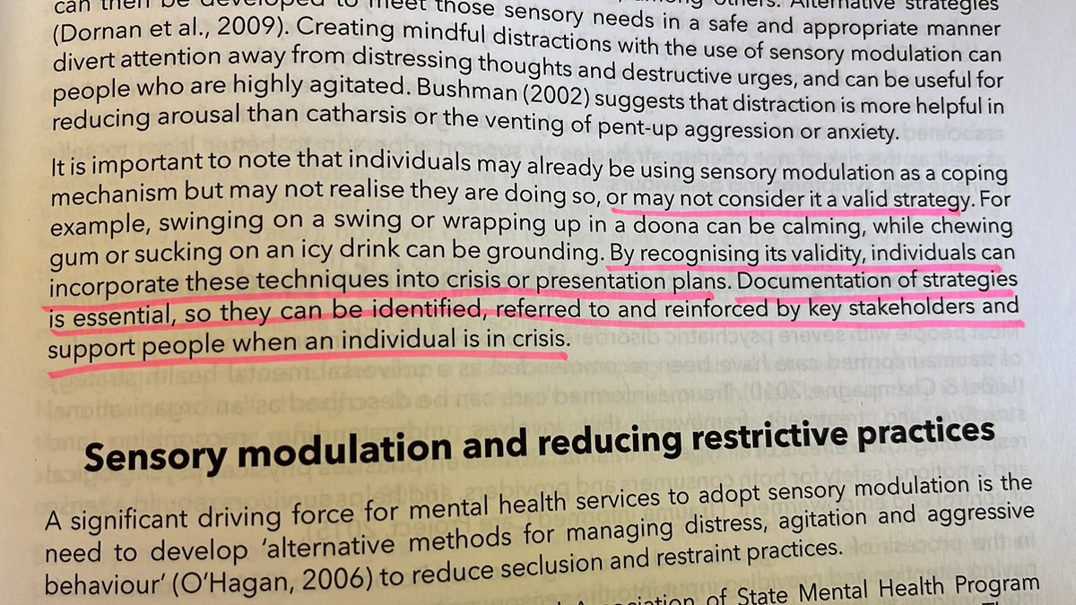 OTDenise's tweet photo. Really like the modest and well being approach of Julie o’Sullivan and Carolyn Fitzgibbon in their #SensoryModulation 2018 book

Note- this is not sensory integration therapy 
It’s self management, #OccupationalTherapy and humanistic approach - people are whole https://t.co/I3hbsVXFPX