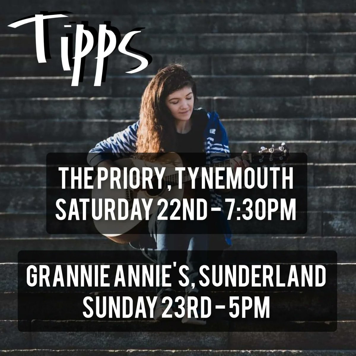 TippsMusic's tweet photo. Another lovely little weekend of gigs incoming! Getting geared up for what's bound to be a belter at The Priory in North Shields tonight, starting at 7:30pm.

Tomorrow at 5pm I'll be kicking off a lush evening at Grannie Annie's up in Roker. Let's gooo 🎶 https://t.co/tIqtvisMt5