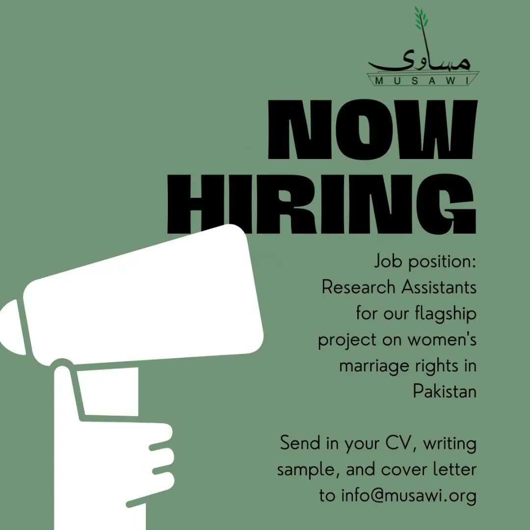 musawiofficial's tweet photo. Are you passionate about protecting women's marriage rights, legal research and writing? Then this #internship is the perfect opportunity to work in a multidisciplinary research organization focusing on law and development.

*Open to Lahore based applicants only.

#Musawi https://t.co/UEgJkVFFgC