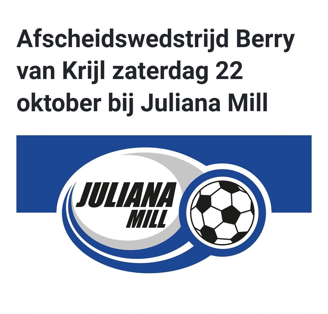 Zaterdag 22 oktober om 17:00 uur willen we als Juliana Mill graag even stilstaan bij het afscheid van Berry van Krijl. Een Langenboomse jongen, die zo’n beetje zijn halve leven zeer verdienstelijk bij Juliana Mill heeft gevoetbald. 
#julianamill
#berrybedankt
