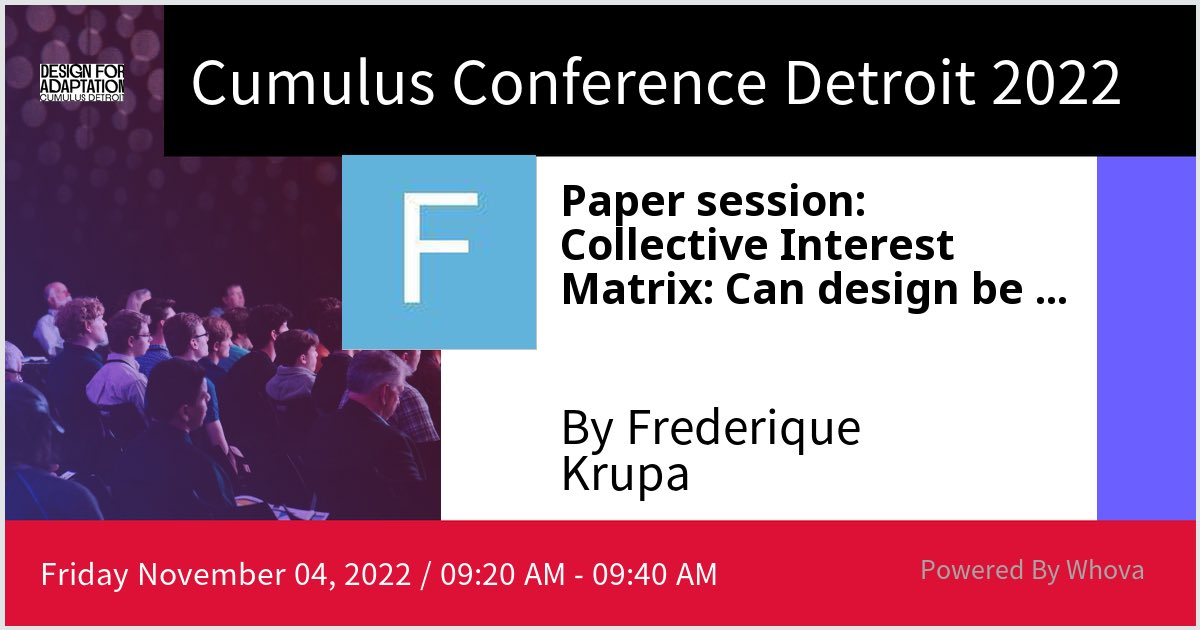 I am speaking at Cumulus Conference Detroit 2022. Please check out my talk if you're attending the event! @cumulusdet22 #DesignforAdaptation #Design4Adaptation - via #Whova event app