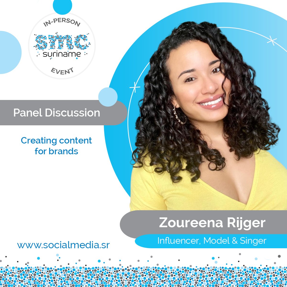 Zoureena Rijger  is joining us as a speaker for the 6th edition of the Social Media Conference Suriname🥳! 

Learn more about SMCS22 here: bit.ly/SMCS22Info 
Purchase your EARLY BIRD PASS here: bit.ly/SMCS22SHOP

#SMCS22 #SocialMedia #Suriname