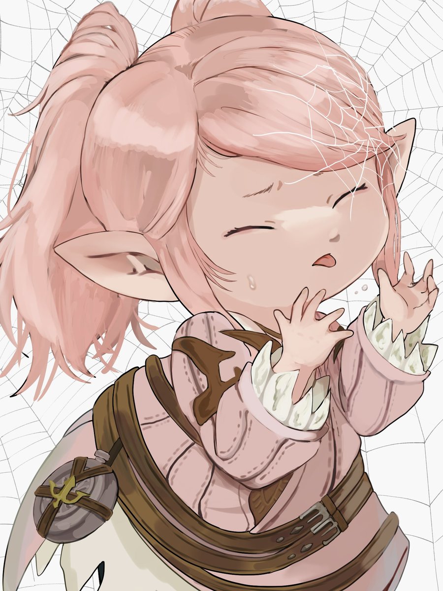 avatar (ff14) lalafell 1girl pointy ears closed eyes pink hair solo twintails  illustration images