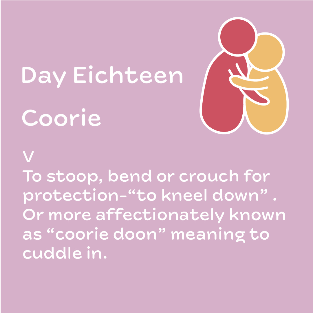 Mowdie_Designs's tweet photo. Day Eichteen, ma maw an noo me an ma pairtner oo anly use coorie tae mean cuddling in or nestlin doon in yur bed!
Tae me coorin feels warmer than just normal hugs, they are wee snuggles that are just right, awftie tight and last lang enough tae mak ye feel better!
#scotsober https://t.co/anXUyuvERr