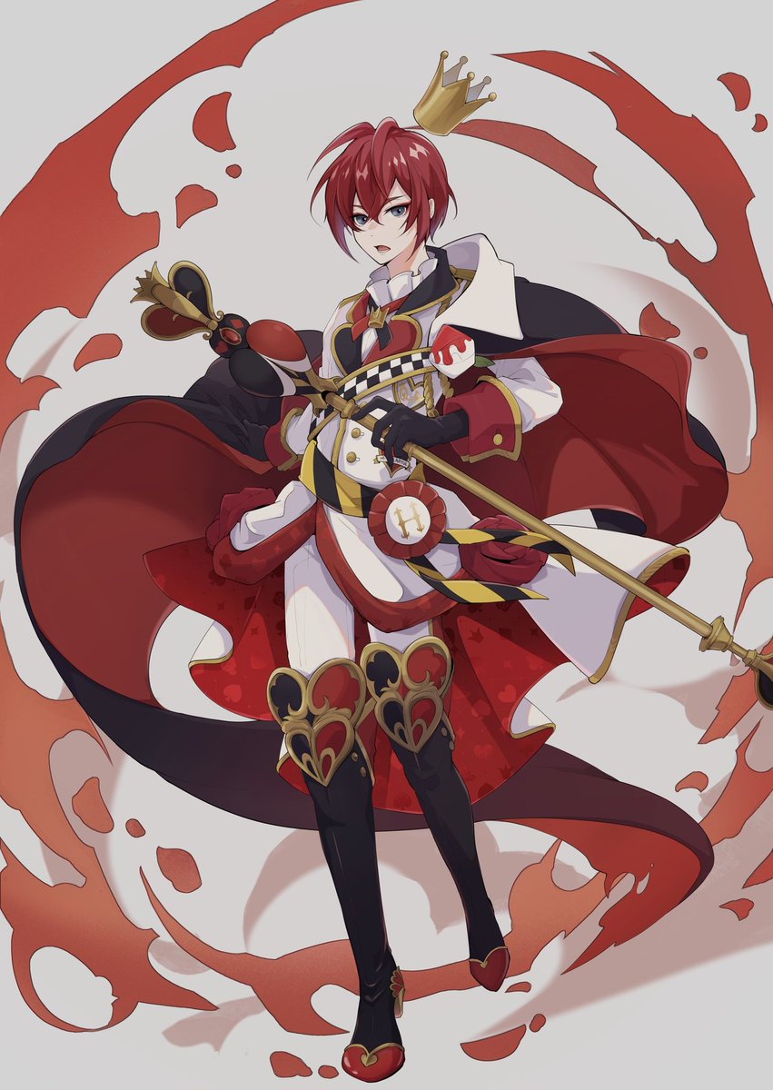 1boy red hair male focus solo crown gloves cape  illustration images