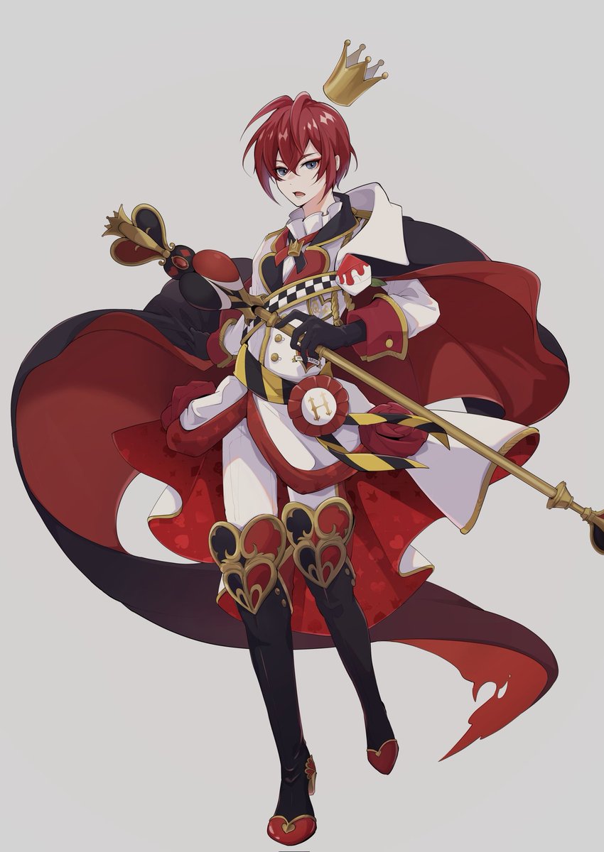 1boy male focus red hair crown solo gloves boots  illustration images