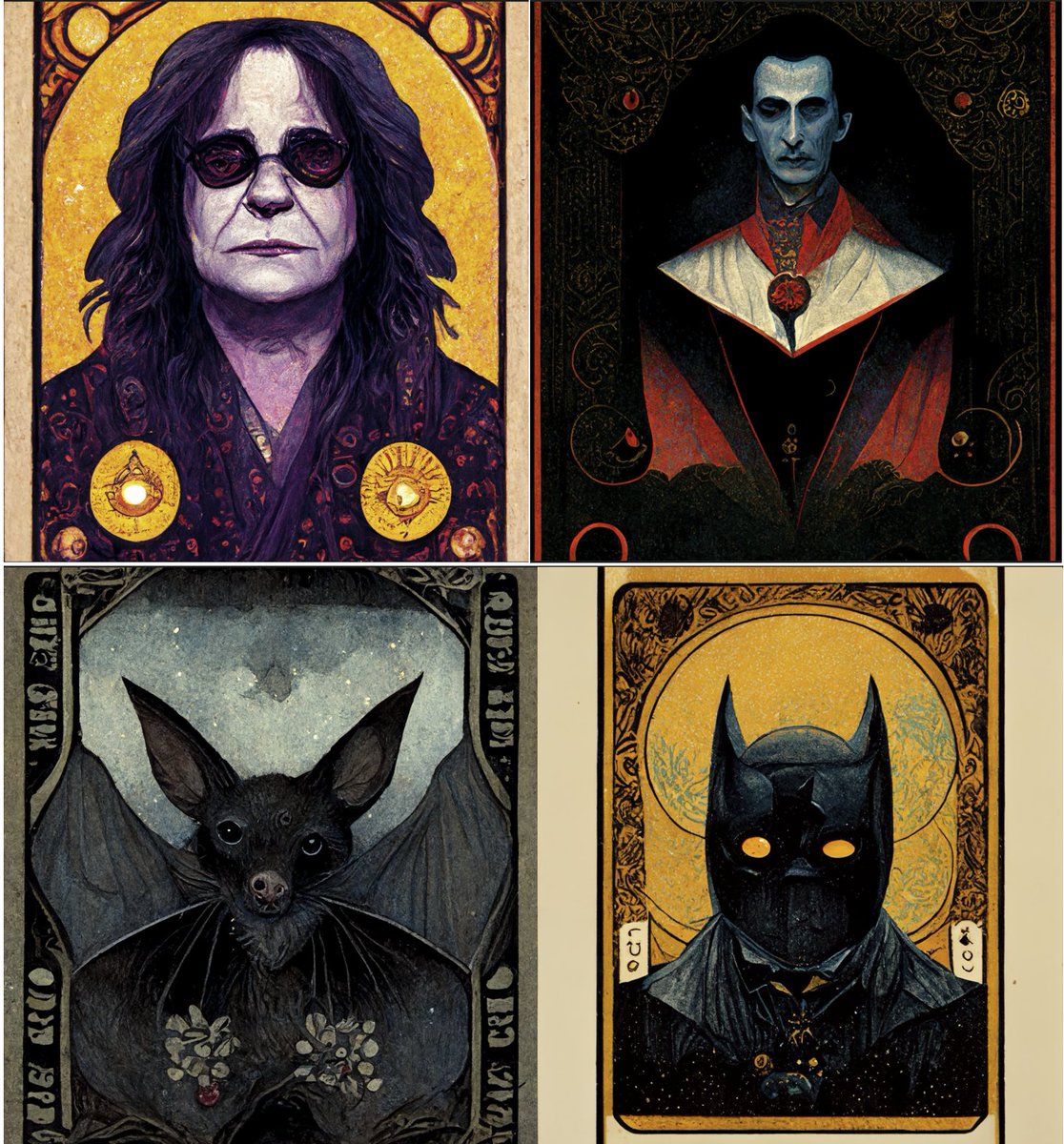 My entry into #CryptoBatzHalloween from @CryptoBatzNFT is art of the four great Bats (Ozzy, Dracula, ManBat, Batman).