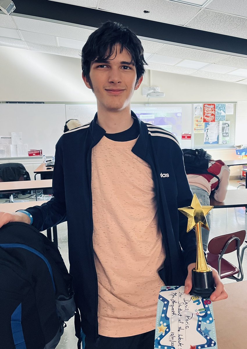 Lauralangworth2's tweet photo. Congratulations to  ⭐️ ⭐️ Star Student of the Week ⭐️⭐️Denis Poric ⭐️⭐️who has consistently contributed to class discussions and brought his 'A game'  to every assignment! https://t.co/RrOXzziFjd