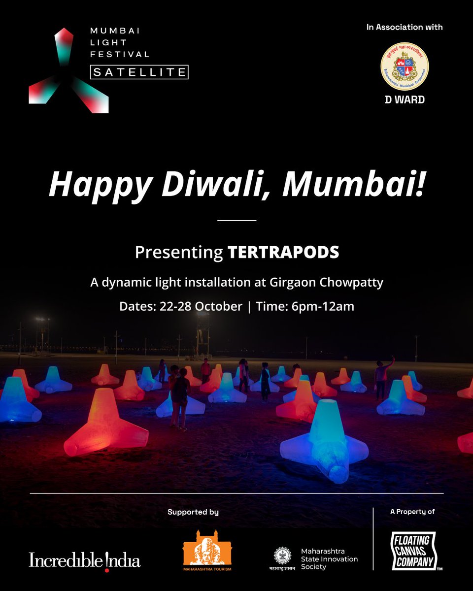 mybmc's tweet photo. #ShubhDeepawali #mymumbai 
On the eve of Deepawali, we are delighted to present the dynamic light installation TETRAPODS in association with @mumbailightfest and @fltngcnvsco https://t.co/wZIMC7Xr0Z