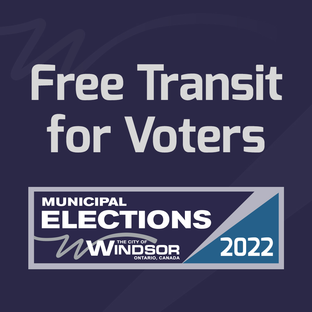 If you're an eligible voter, you can ride Transit Windsor for free when you vote on Election Day. Show your voter notification card to the bus driver on your way to and from voting. Find info about the election at WindsorElections.ca and buses at TransitWindsor.ca #YQG