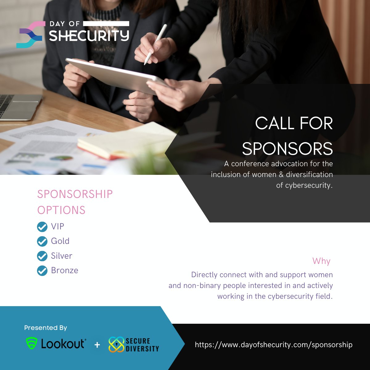 DayOfShecurity's tweet photo. Support a conference advocation for the inclusion of women &amp; gender diversification of cybersecurity!

Click link below to support the DOS community
https://t.co/hEAJmCOhWb

#dayofshecurity #shecurity2022 #womenincybersecurity #cybersecurity #genderdiversity #nonprofit https://t.co/EQ9w0gZRZr
