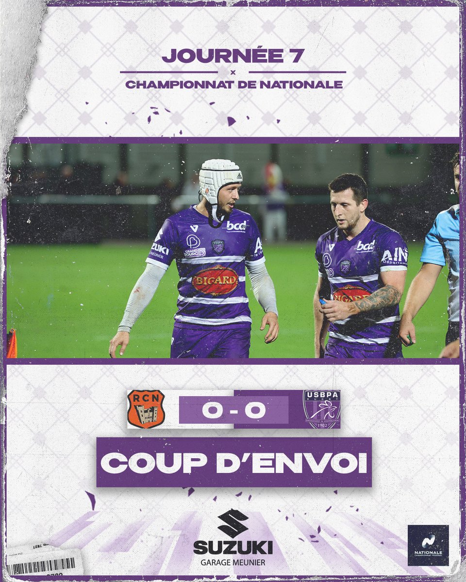USBPA_Rugby's tweet photo. ⏱️Coup d'envoi du match face au @RCNarbonnais ! 𝗔𝗹𝗹𝗲𝘇 𝗩𝗶𝗼𝗹𝗲𝘁𝘀 

🏰 0 - 0 🐔
#RCNUSBPA https://t.co/uazsMdAkiG