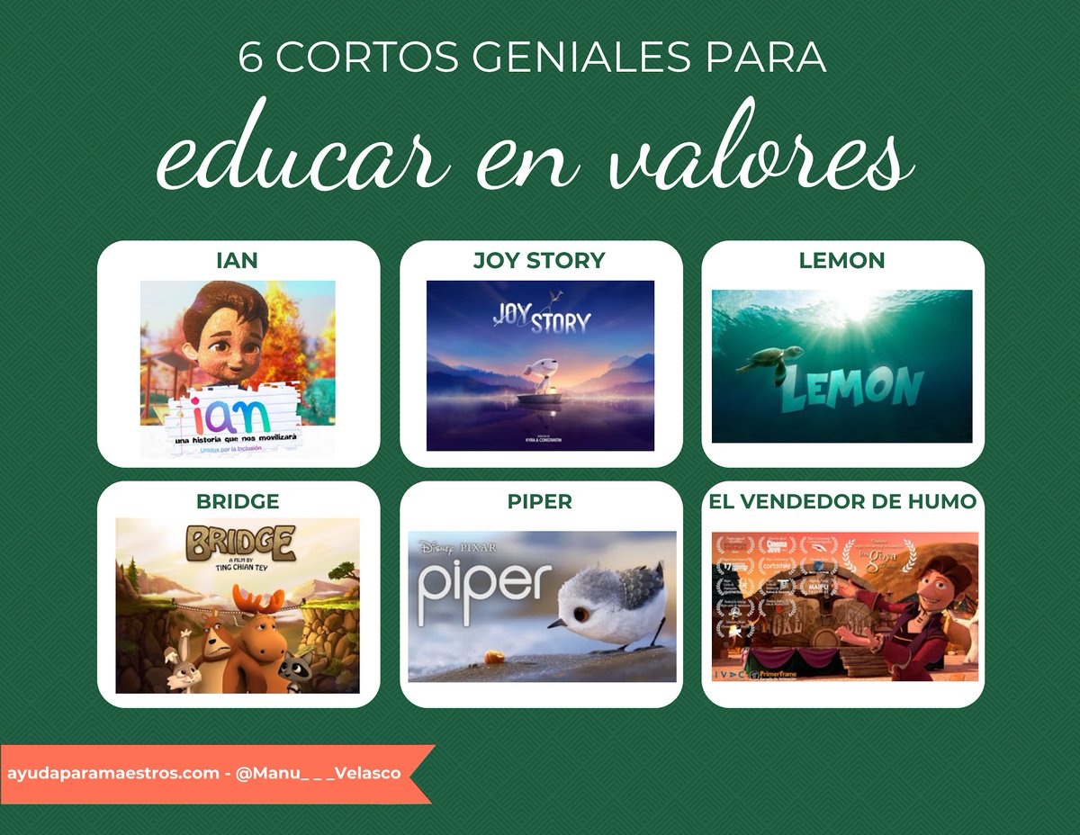Manu___Velasco's tweet photo. 🎥 6 cortos geniales para educar en valores. 👉 https://t.co/yrWem3VQuQ https://t.co/ymp9Ght4WU