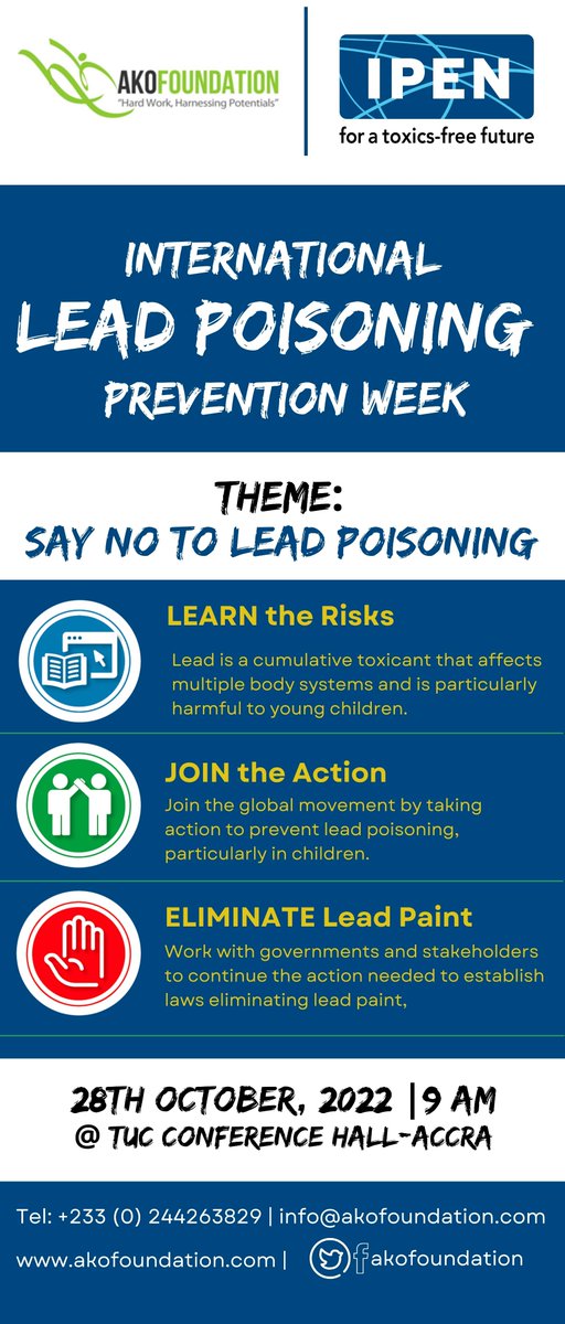 akofoundation's tweet photo. Come and let us reason together 😊..
You and i have a role to play ... Together we can #BanLeadPaint 👌
#ILPPW2022
#Akofoundation 
@Ipen @who
Save the date 28th October, 2022 at TUC Conference Hall @ 9am- Accra... https://t.co/sT0F5t6nFd