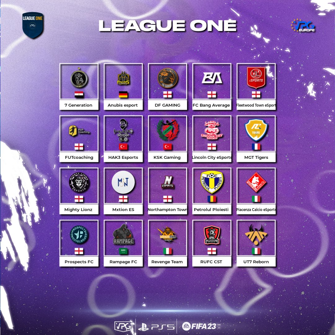 👊🏾 Welcome to <a href="/VPGEurope/">Virtual Pro Gaming | Europe</a> 

🏆 League One
🎮 <a href="/PlayStation/">PlayStation</a> 5
🗓️ Starts: 24/10/22

👍 We wish you all the best of luck in the competition. 

#VPG #ProClubs #FIFA23