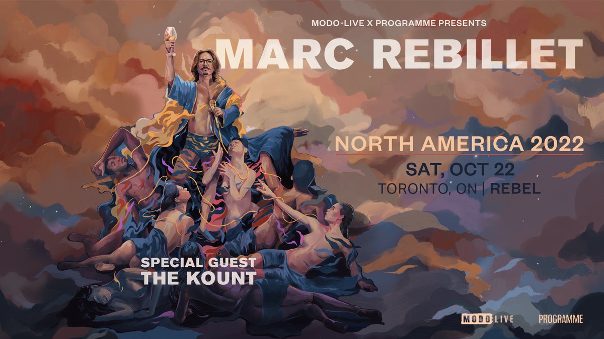 TONIGHT! 💥 <a href="/marcrebillet/">MARC REBILLET</a> is taking over <a href="/rebel_toronto/">REBEL</a>! Tix are almost sold out, available online &amp; at the door. Tickets: bit.ly/MarcRebillet-O… 🎫
Doors 5:30pm
<a href="/THEK0UNT/">THE KOUNT</a> 6:15pm
<a href="/marcrebillet/">MARC REBILLET</a> 7:00pm
#MarcRebillet #LoopDaddy #Toronto #TorontoEvents #TorontoConcerts #YYZ