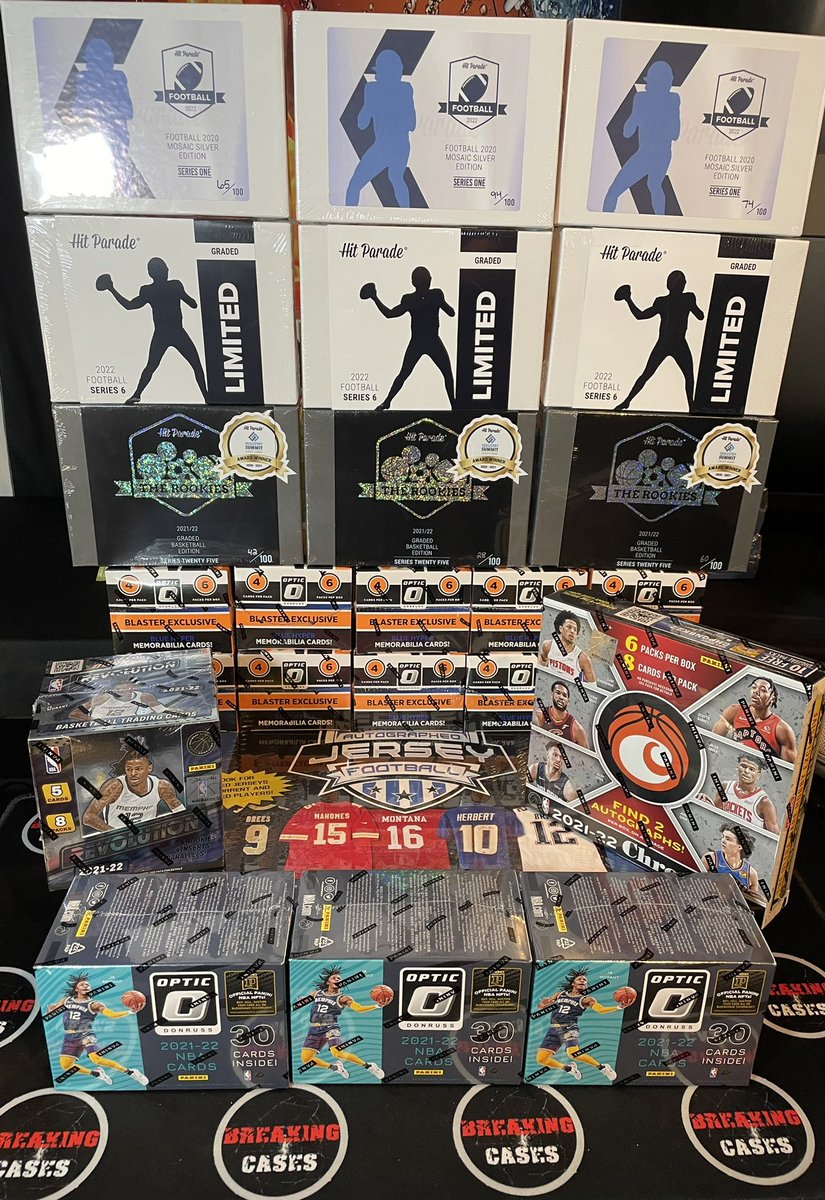 BreakingCases's tweet image. Monster NFL/NBA Divisional TODAY @4pm est! @breakiingCases TikTok.    9 Hit Parades, 1 Autographed NFL Jersey, 21-22 Chronicles Hobby, 21-22 Revolutions Hobby, 10 2021 Optic Blasters, 3 21-22 Optic Blasters! Everyone is going to EAT!!!🔥🔥🔥🔥
