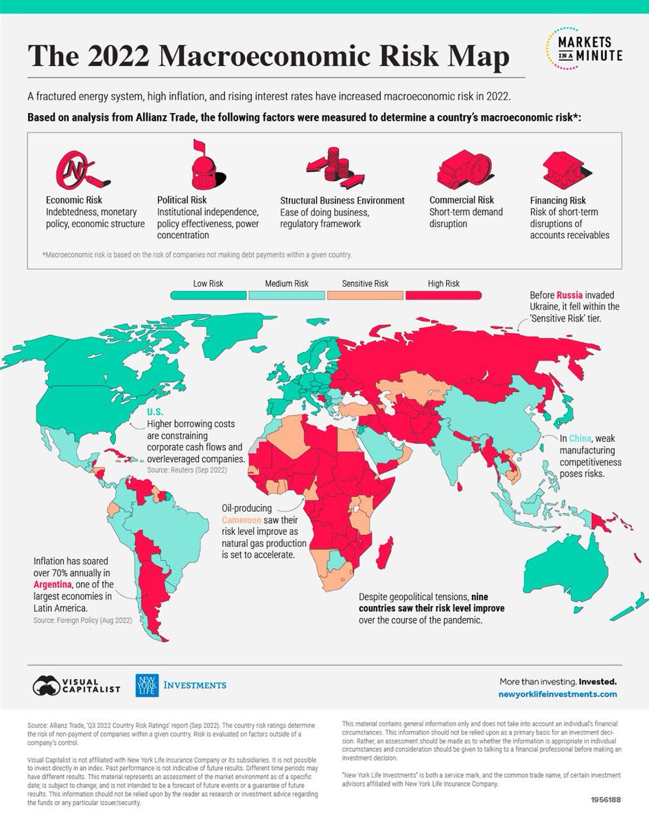 Global Macroeconomic Risk, mapped by Country in 2022 🌎 by Dorothy Neufeld via @VisualCap cc @Nicochan33 @BetaMoroney @NevilleGaunt @enilev @tobiaskintzel @mikeflache @FrRonconi @AkwyZ @jeancayeux @louiseoconor @sallyeaves @enricomolinari @PawlowskiMario advisor.visualcapitalist.com/mapped-global-…