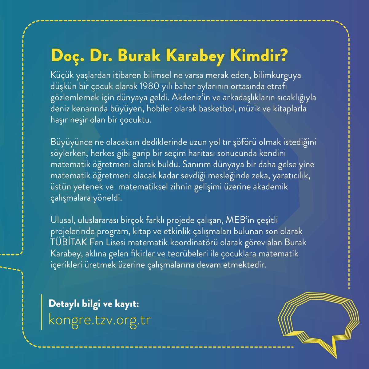 zekavakfi's tweet photo. 8.Zeka ve Yetenek Kongresinde Doç. Dr. Burak Karabey bizlerle! 🔥
Biletler https://t.co/V4ZWGOtfP0'de 🎟️
#kongre #zekaveyetenekkongresi #kkm #odtü #metu #zeka #yetenek #geridöndük #kasım #kasımdakongrebaşkadır #seminer #konuşma #konuşmacı #yazar #kaldığımızyerden #matbeg #zihin https://t.co/pn04TXYCuQ
