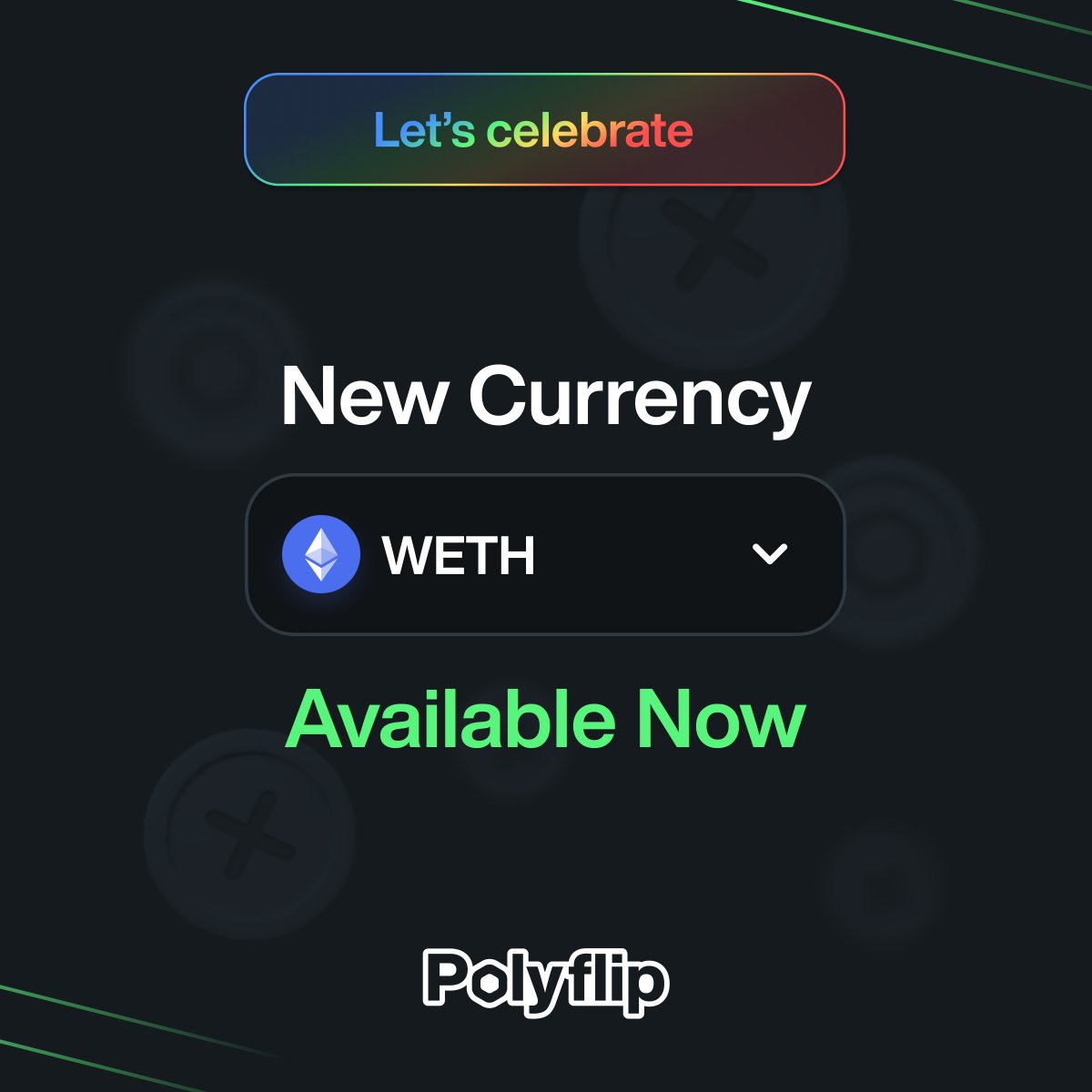 It's official.✨

Polyflip now supports wETH on Polygon bets!👀🔷

Flipped a Polygon NFT?
Double or nothing your profit on Polyflip💸

play.polyflip.io

Let's celebrate!
To win 0.1 ETH:
1⃣Follow @PolyflipIO
2⃣Like and RT
3⃣Tag 3 friends

#polygon #matic #Polyflip $wETH