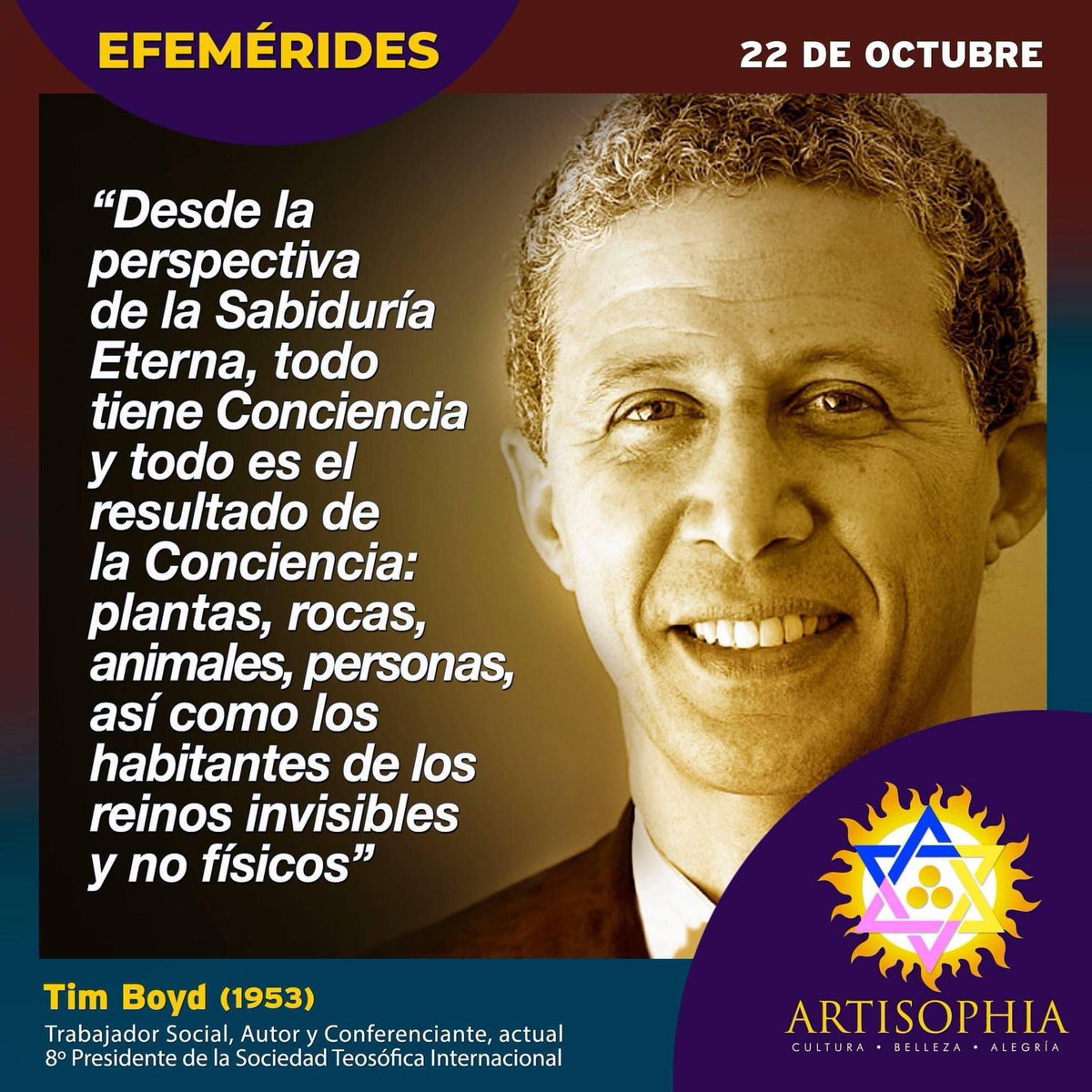 artisophia's tweet photo. 🌟#𝐄𝐅𝐄𝐌𝐄𝐑𝐈𝐃𝐄𝐒🌟
#22octubre de 1953 nació en la ciudad de #NuevaYork (EEUU), Tim Boyd.
https://t.co/lEyuFLgL6Q
#artisophia
#biografias
#Adyar
#teosofia
#ummiluz
#mariluzlaforet
#TimBoyd
#Canarias
#islascanarias
#LasPalmas
#conciencia
#taldiacomohoy
#frasedeldia https://t.co/pQqRiUI4uN